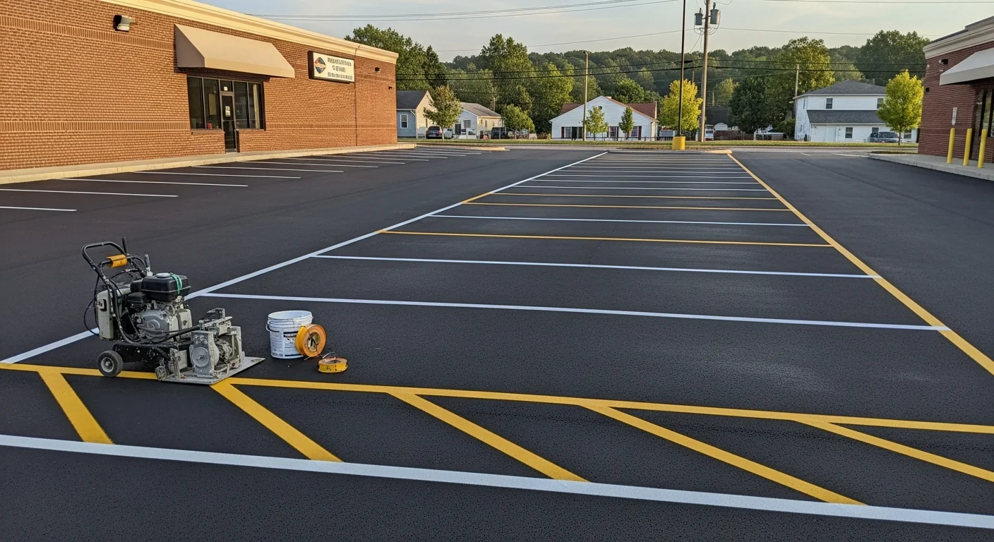 Freshly painted parking lot lines and markings